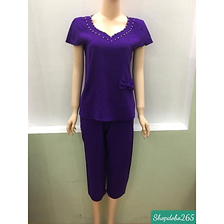 Đồ bộ nữ,đồ ngủ mặc nhà lửng 9 tấc vải đũi siêu xinh