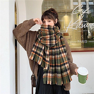 Khăn Len Quàng Cổ Nam Nữ Khăn Len Đôi Quàng Cổ Tặng Quà Noel Khăn Len Quàng Cổ Nam Nữ Khăn Kẻ Caro Vintage Cam
