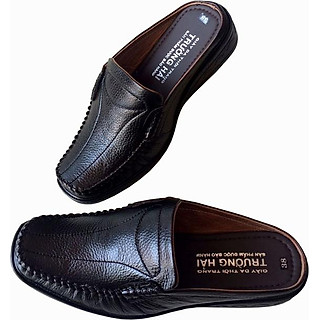 Dép bít mũi nam da bò cao cấp đen