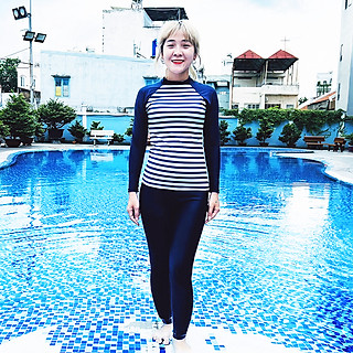 Đồ bơi nữ bikini 1 mảnh tay dài quần dài kẻ sọc đồ bơi học sinh kín đáo DBN002