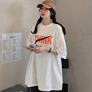 Áo thun 3158 vải cotton khô - Sỉ áo phông tay lỡ form rộng nam nữ cotton oversize in chữ Think