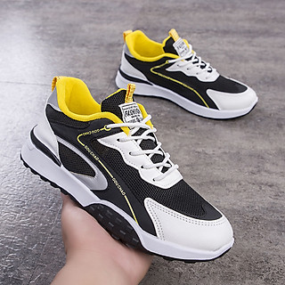 Giày Thể Thao Nam GEMI - Giày Sneaker Màu Trắng Viền Đen - Đen Viền Trắng, Giày Thể Thao Vải Lưới Trên, Kết Hợp Màu Trắng, Mũi Giày Tròn - G5115