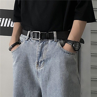 Thắt Lưng Dây Nịt Nam Nữ DG Maxshopdoc Dây Lưng Nam Nữ Unisex Mặt Kim Loại Da PU Hàn Quốc Mặt Vuông Màu Đen Đẹp