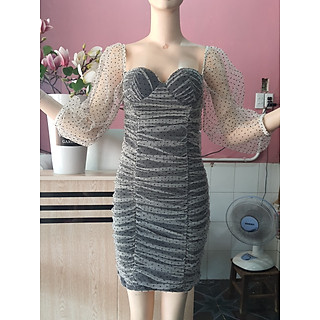 Đầm Body Phối Lưới Bi Trẻ Trung Quyến Rũ,Đi Chơi,Đi tiệc