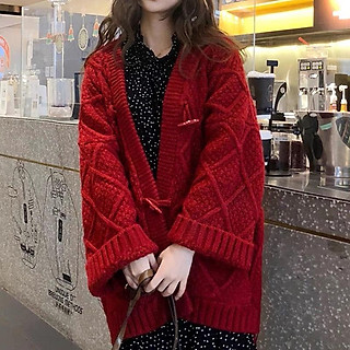 MS475 Áo cardigan len nữ vặn thừng khoá cài