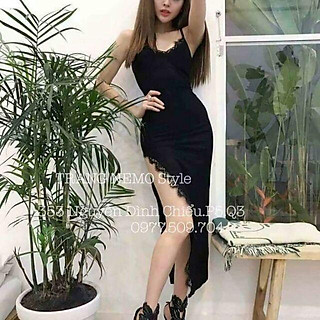 Đầm body 2 dây xẻ tà xéo sâu sexy