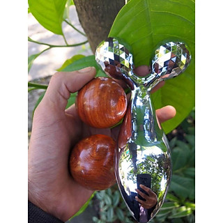 com bo cây lăn massage mặt bằng inox và bi lăn tay gỗ hương