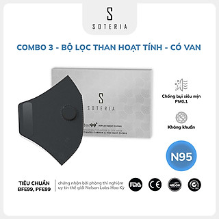 Bộ Lọc Soteria - Filter Có Van - Combo 3 - Bộ lọc đạt chuẩn Mỹ N95 BFE PFE 99 lọc đến 99% bụi mịn 0.1 micro, vi khuẩn, khí độc - L