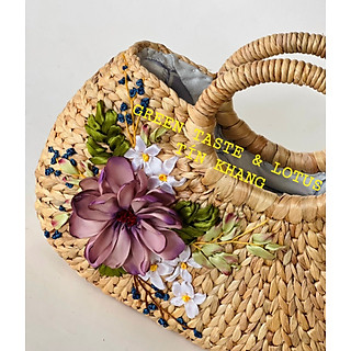 Túi Xách Lục Bình Thêu Hoa Cao Cấp, Chuẩn Đẹp-Giỏ Xách Lục Bình Sang Trọng TXLBBTHNLTK09