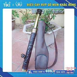 Điếu cày mini biến hình gỗ Mun đục Rồng Phượng Tặng túi đựng