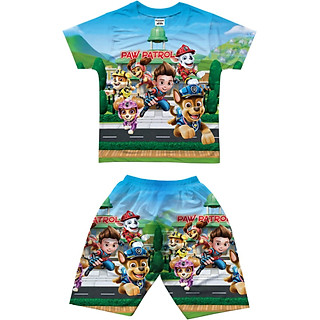 Đồ bộ bé trai, bộ cộc tay cho bé trai hình Chó cứu hộ size 18-65KG chất thun lạnh Thái mát