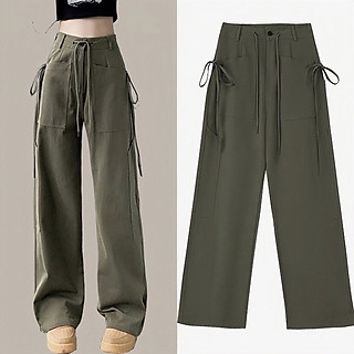 Quần Dài Kaki Cotton Ống Rộng Túi Hộp Cạp Lưng Cao Unisex - Quần Hiphop Dây Rút Nam Nữ