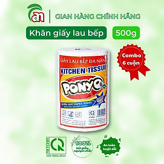 Combo 6 cuộn Khăn giấy lau bếp PONYO 2 lớp 500g, khăn giấy khô siêu dai dùng thay khăn giấy ướt - Thiên An Nam paper