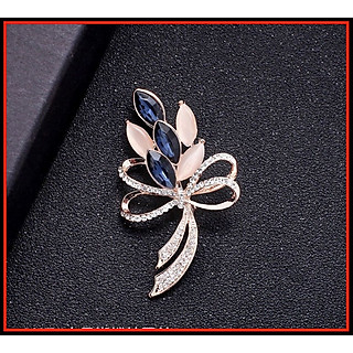 Trâm cài áo nữ hình lá thiết kế ngọc nhân tạo có 2 màu xanh và tím để lựa chọn phù hợp với trang phục