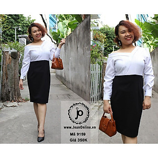 Bigsize Nữ - Đầm Phối Sơ Mi Lệch Vai (MS 9159)