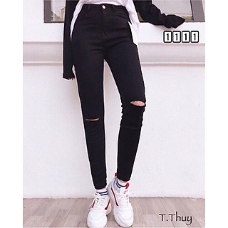 QUẦN JEAN ĐEN RÁCH ĐẸP CO DÃN