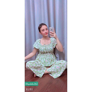 Đồ bộ nữ,đồ ngủ, đồ bộ mặc nhà vải lụa hoa cúc quần ống rộng thời trang