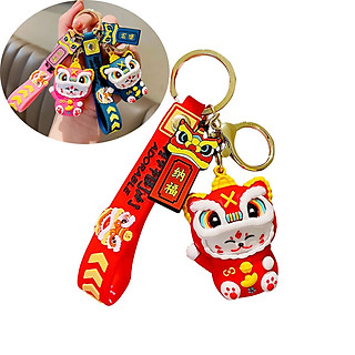 Móc Khóa Mèo Đầu Lân Chiêu Tài, May Mắn Dễ Thương