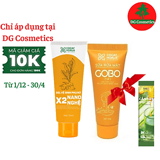 Gel Vệ Sinh X2 Nano Nghệ Cocayhoala mini size 10ml và Sữa Rửa Mặt Rễ Cây Ngưu Bàng GoBo tuýp10g Tặng Kèm Bột Cần Tây Mật Ong Motree