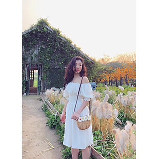 Đầm Xòe Trắng Bẹt Vai