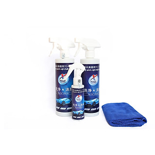 Combo 2 chai lớn 500ml & 1 chai nhỏ 100ml - Xwash For Car chai xịt vệ sinh nội thất xe hơi - Tặng kèm khăn lông cừu