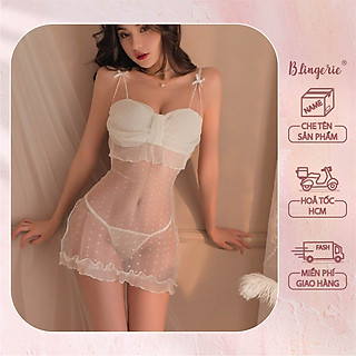 Váy Ngủ Chấm Bi Xẻ Tà - B.Lingerie