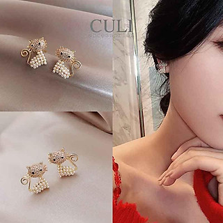 Khuyên tai, bông tai hình mèo đính đá cute, độc đáo HT617 - Culi accessories