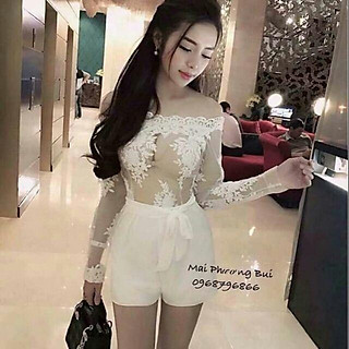 Jump ngắn tay dài ren lưới bẹt vai