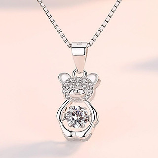 Dây Chuyền Trang Sức Vòng Cổ Bạc Ý 925 Mạ Bạch Kim Cao Cấp hình Gấu Nhỏ siêu dễ thương