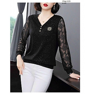 HÀNG NHẬP - ÁO THUN KIM TUYẾN CỔ TIM PHỐI TAY REN