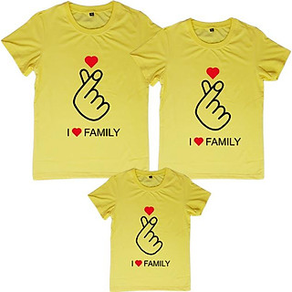 Áo Thun Gia Đình 3 Người Họa Tiết Bắn Tim Màu Vàng