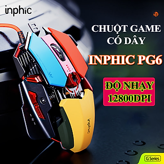 Chuột chơi game có dây INPHIC PG6 thiết kế kiểu dáng độc lạ có đèn led RGB với độ nhạy lên đến 12800DPI - Hàng Chính Hãng