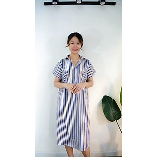 ĐẦM SƠ MI CỔ BẺ KẺ SỌC CÁ TÍNH LB06