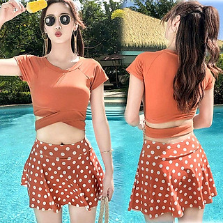 Bikini 2 Mảnh Dạng Váy, Đồ Bơi Nữ Đẹp (Chấm bi Cam)