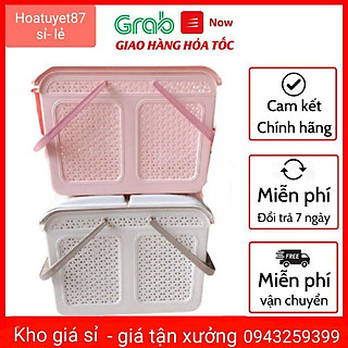 Làn nhựa đựng đồ đi sinh, giỏ đựng quần áo có nắp mây quai xách