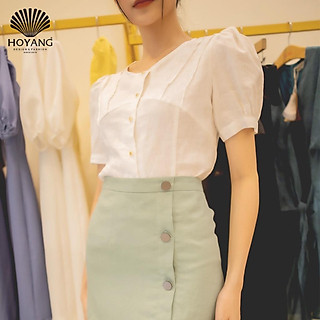Áo Kiểu Sơ Mi Trắng Tay Phồng HOYANG AHY16