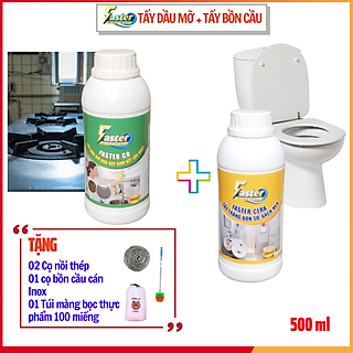 Combo Nước Tẩy Dầu Mỡ Bếp Gas, Vỉ Hút Mùi, Xoong, Nồi & Tẩy Trắng Bồn Sứ, Gạch Nhà Vệ Sinh Faster 500ml