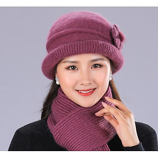 Bộ mũ len kèm khăn cao cấp cho mẹ, sét nón len khăn phong cách Hàn