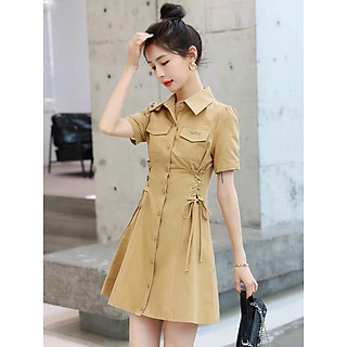 ĐẦM XÒE SƠ MI TÚI HỘP EO HÔNG RÚT DÂY