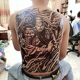 Hình xăm dán kín lưng Hắc Bạch Vô Thường Bắt Hồn