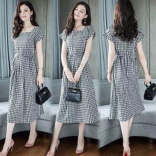 tb09T ĐẦM VINTAGE CARO CỔ VUÔNG