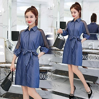 ĐẦM JEAN SUÔNG TAY LƯỚI ĐEN - DT939