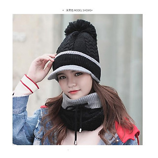 Combo khăn len ống nón len lót lông lưỡi trai