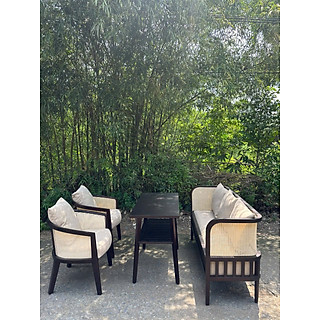 Bộ sofa Indochine Băng dài 1m5 x sâu 60 cm x cao 85 cm và 2 ghế đơn kèm bàn cao cấp Juno Sofa