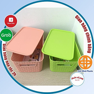 Giỏ nhựa có nắp Hàn Quốc size nhỏ Việt Nhật, Giỏ đựng đồ đa năng tiết kiệm không gian