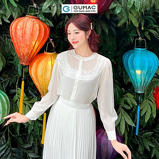 Áo kiểu phối đô vải tơ mềm mát công sở đi tiệc sang trọng thời trang GUMAC AD09052