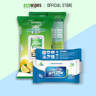Combo For Cleaning gồm khăn ướt diệt khuẩn 20 tờ và khăn ướt lau bếp 42 tờ EcoWipes