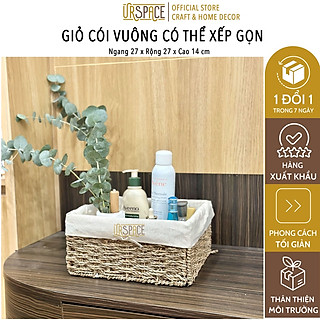 Giỏ cói vuông có vải lót URSPACE đựng mỹ phẩm, sách báo, sắp xếp không gian