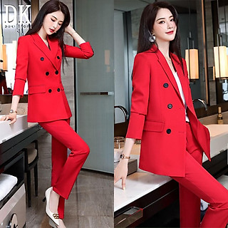 Bộ vest nữ thời trang 6 cúc đẹp màu đỏ sang trọng - DUKI STORE