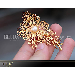 Quà tặng sếp nữ : Hoa cài áo bằng bạc mạ vàng 24k